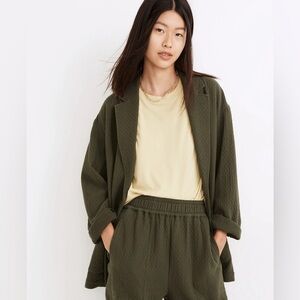 Madewell Diamond Jacquard Shaw Blazer in dark forest green size small oversized